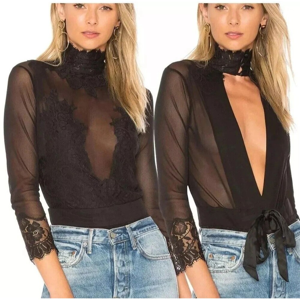 Free People x We Are HAH Women's Small Black Reversible Lacey Bodysuit NWT - Picture 13 of 14